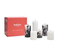 Bolsius - Lot de 6 bougies piliers - Noir - Blanc - Marbre - Rustique - Bougies décoratives - Sans huile de palme