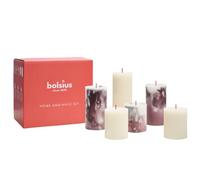 Bolsius - Lot de 6 bougies piliers - Rouge bordeaux - Ivoire - 6 bougies - Marbre - Rustique - Bougies décoratives - Sans huile de palme