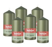 Bolsius - Lot de 6 bougies piliers - Vert - 12 cm - Durée de combustion : 33 heures - Avec extraits naturels - Cire végétale naturelle - Sans huile de palme