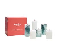 Bolsius - Lot de 6 bougies piliers - Vert - Blanc - Marbre - Rustique - Bougies décoratives - Sans huile de palme