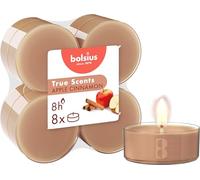 Bolsius - Lot de 8 Bougies Chauffe-Plat Maxi Parfum - Pomme Cannelle - Durée de Combustion: 8 Heures - Extraits naturels - Cire végétalienne - sans Huile de Palme