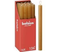 Bolsius - Rustik Bougies à tige - jaune ocre - Longueur : 13 heures - Sans parfum - Lot de 16