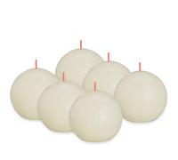 Bolsius - Rustik Bougies sphériques - Ivoire - Lot de 6 bougies décoratives - Longueur : 25 heures - Sans parfum - Cire végétale naturelle - Sans huile de palme - Ø 7,6 cm