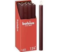 Bolsius - Rustik Lot de 16 bougies à tige - Rouge Foncé - Longueur : 13 heures - Sans parfum - Cire végétale naturelle - Sans goutte - Sans huile de palme - 27 x 2,3 cm