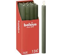 Bolsius - Rustik Lot de 16 bougies à tige - Vert olive - Longueur : 13 heures - Sans parfum - Cire végétale naturelle - Sans goutte - Sans huile de palme - 27 x 2,3 cm