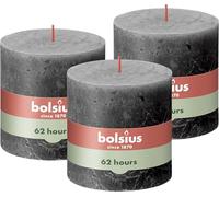 Bolsius - Rustik Lot de 3 bougies pilier XXL Anthracite 10 x 10 cm - Bougies décoratives pour ménage - Longueur de combustion 62 heures - Sans parfum - Cire végétale naturelle - Sans huile de palme