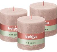 Bolsius - Rustik Lot de 3 bougies pilier XXL Rose 10 x 10 cm - Bougies décoratives - Longueur de combustion 62 heures - Sans parfum - Cire végétale naturelle - Sans huile de palme