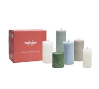 Bolsius - Rustik Lot de 6 bougies piliers - Cadeau - Paysage nordique - Bougies décoratives pour la maison - Longueur de combustion - Sans parfum - Cire végétale naturelle - Sans huile de palme