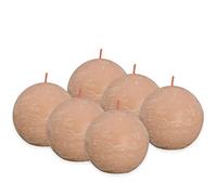 Bolsius - Rustik Lot de 6 bougies sphériques - Rose clair - Diamètre : 7,6 cm - Bougie décorative - Longueur de combustion : 25 heures - Sans parfum - Cire végétale naturelle - Sans huile de palme