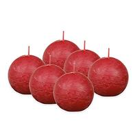 Bolsius - Rustik Lot de 6 bougies sphériques - Rouge - Diamètre : 7,6 cm - Durée de combustion : 25 heures - Sans parfum - Cire végétale naturelle - Sans huile de palme
