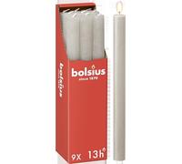Bolsius - Rustik Lot de 9 bougies à tige - Gris - Longueur : 13 heures - Sans parfum - Cire végétale naturelle - Sans goutte - Sans huile de palme - 27 x 2,3 cm