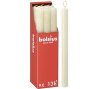 Bolsius - Rustik Lot de 9 bougies à tige - Ivoire - Longueur : 13 heures - Sans parfum - Cire végétale naturelle - Sans goutte - Sans huile de palme - 27 x 2,3 cm