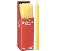 Bolsius - Rustik Lot de 9 bougies à tige - Jaune - Longueur : 13 heures - Sans parfum - Cire végétale naturelle - Sans goutte - Sans huile de palme - 27 x 2,3 cm