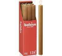 Bolsius - Rustik Lot de 9 bougies à tige - Marron - Longueur : 13 heures - Sans parfum - Cire végétale naturelle - Sans goutte - Sans huile de palme - 27 x 2,3 cm