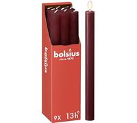 Bolsius - Rustik Lot de 9 bougies à tige - Rouge Foncé - Longueur : 13 heures - Sans parfum - Cire végétale naturelle - Sans goutte - Sans huile de palme - 27 x 2,3 cm