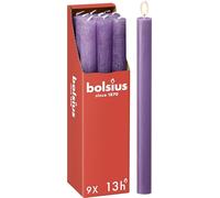 Bolsius - Rustik Lot de 9 bougies à tige - Violet - Longueur : 13 heures - Sans parfum - Cire végétale naturelle - Sans goutte - Sans huile de palme - 27 x 2,3 cm