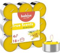 Bolsius - True Scents - Lot de 18 Bougies Chauffe-Plat Parfum - Mimosa - Durée de Combustion: 4 Heures - Décoration d'intérieur - Extraits naturels - avec Cire Naturelle végétalienne