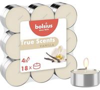 Bolsius - True Scents - Lot de 18 Bougies Chauffe-Plat Parfum - Vanille - Durée de Combustion: 4 Heures - Décoration d'intérieur - Extraits naturels - avec Cire Naturelle végétalienne