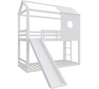 Bolt Edge Lit superposé de luxe pour enfants 90×200cm - Avec toit, toboggan & escalier d'angle - Bois massif - Avec protection antichute circulaire & fenêtre - Blanc - Lit superposé / empilable pour e