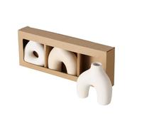 BOLTZE 2051153 Metty Lot de 3 vases en céramique Mat Beige/Blanc 10 x 3,5 x 10 cm Forme Organique Fait à la Main Imperméable Design Minimaliste Vase à Fleurs Décoration