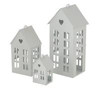Boltze Alamo 2012950 Lot de 3 lanternes (photophores au Design élégant, Maison Blanche, sans Bougies, décoration pour Appartement, Maison, intérieur, bougeoir)
