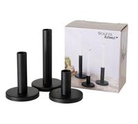 BOLTZE Malko Lot de 3 bougeoirs Ronds en métal Noir Moderne Décoration de Table Design scandinave