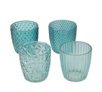 BOLTZE Marilu 2019848 Lot de 4 photophores décoratifs pour Bougies/Bougies Chauffe-Plat, bougeoirs Ø 8 cm, différents Motifs, Forme Ronde, Support pour Bougie Chauffe-Plat, Bleu