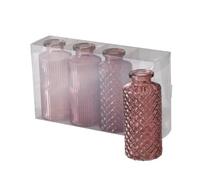 Boltze Panja 2031373 (4 pièces, Couleur Rose foncé/Rose Clair, Hauteur 14 cm, diamètre : env. 6 cm, en Verre, Vase élégant, pour l'intérieur, décoration), Rouge, Normal, Centre