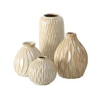 Boltze Zalina 1006089 Lot de 4 vases en céramique pour Fleurs séchées Hauteur 9-15 cm, Blanc.
