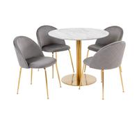 BOLZANO - Ensemble table de repas ronde et 4 chaises en velours gris Blanc