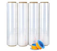 BOMEI PACK Film étirable (lot de 4) de film plastique étirable pour palette transparent 250m x 450 mm avec poignée de roulement en plastique, pour emballage et déménagement
