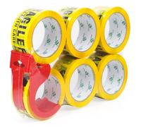 BOMEI PACK FRAGILE Jaune Ruban d’emballage sécurité 66m x 48mm-6 rouleaux avec dévidoir Adhésif fort pour colis, entrepôt, e-commerce