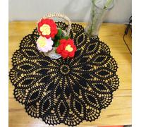 BOMHCS Lot de 1 napperon vintage en dentelle tricotée à la main pour fête de mariage Noir 49,8 cm à 55 cm