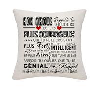 Bommex Mon Amour Rappelle-toi Toujours Que Tu ES Plus Courageux Housse de Coussin pour Petit ami Mari Cadeau d'anniversaire Saint-Valentin Cadeau de Noël Cadeau d'inspiration(Mon Amour)