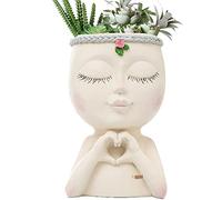 BommFu Pot De Fleurs en Forme De Tête De Visage, Vase Créatif À Visage Humaine, Pot De Plan-Te en Résine, Jardinière De Tête, Plan-tes Succulentes, Statue De Dames, Plan De Décoration, Cadeau