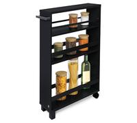 BOMOE Chariot de Rangement Noir 50x79x15 cm Hylla - Desserte à 2 roulettes & Socles - Petite Étagère Rangement avec 3 Étagères & Plan de Travail FSC® - Petit Chariot de Cuisine, Salle de Bain