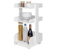 BOMOE Chariot Rangement Multifonctionnel à 4 roulettes Blocables & 3 Étagères Bosse - FSC® Bois Chariot de Service Cuisine Salle de Bain Bureau Salon - 32x35x69cm Blanc