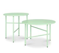 BOMOE Set de 2 Petite Table Basse Jardin extérieur métal Plateau Stable | Menthe hauteur & diamètre inférieurs d'appoint légère indoor outdoor balcon terrasse Anti-Rayures ronde surface lot Finn