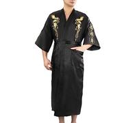 Bon amixyl Peignoir de bain pour homme en satin de soie Kimono Motif dragon brod頙ukata Hakma Vintage,Noir,XL