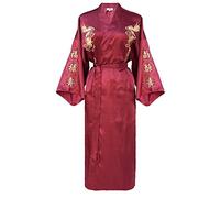 Bon amixyl Peignoir de bain pour homme en satin de soie Kimono Motif dragon brod頙ukata Hakma Vintage,Rose,XL