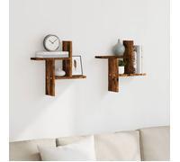""Bon plan"" Console au Mur - JILI HOT - Étagères murales - 2 pcs - chêne fumé 38x12x38cm - Bois d'ingénierie - Pour salon/chambre