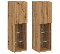 ""Bon plan"" Meubles TV avec lumières LED - 2 pcs - JILI HOT - meubles HiFi Suspendu - chêne artisanal 30,5x30x102cm - Pour salon