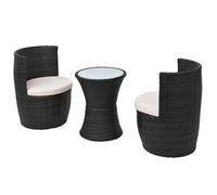 ""Bon plan"" Mobilier de bistro - 3 pcs - JILI HOT - Table + 2 chaises - avec coussins - Résine tressée Noir - Pour Jardin/terrasse
