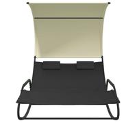 ""Bon plan"" Transat extérieur - JILI HOT - Chaise longue double à bascule avec auvent Noir et crème - pour camping/jardin