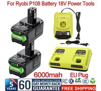 Bonacell 6000mAh pour RYOBI 18V Li-Ion, batterie de remplacement pour outils électriques P108 P107 P108 RB18L50 RB18L20, batterie et chargeur rechargeables 1 battery 1 charger