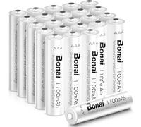 BONAI Lot de 24 Piles Rechargeables AAA 1100mAh 1.2V Ni-MH, Mega Pack Haute Capacité, 1200 Cycles, Anti-Fuite - Idéal pour Jouets Enfants, Guirlandes & Manettes