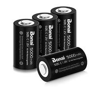 BONAI Lot de 4 Piles Rechargeables C LR14 NiMH de Haute Capacite | 5000mAh, 1.2V, 1200 cycles, faible auto-decharge, pré-chargées, plus puissantes et durables