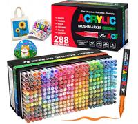 Bonala Feutre Acrylique 288 Couleurs, Marqueur Acrylique Pointe Pinceau Permanent pour Pierre, Galets, Bois, Verre, Céramique, Tissu, Plastique & Métal, Acrylic Paint Markers pour Coloriage Adulte