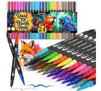 Bonala Feutres Coloriage Adulte 24 Couleurs, Feutre Pinceau & Aquarelle Double Pointe Fine, Stylo Feutre Pointe Fine pour Dessin, Mandala, Manga, Coloriage & Calligraphie