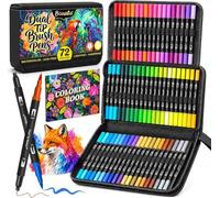 Bonala Feutres Coloriage Adulte 72 Couleurs, Feutre Pinceau & Aquarelle Double Pointe Fine, Stylo Feutre Pointe Fine pour Dessin, Mandala, Manga, Coloriage & Calligraphie, avec Étui